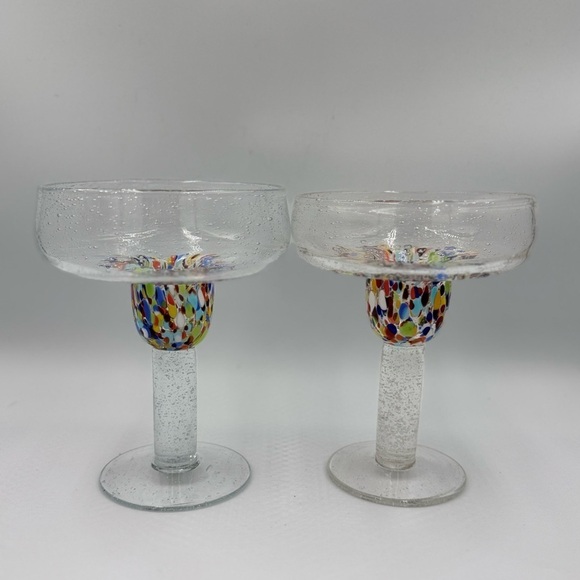 Home Studio Pair of Baja Margarita Colorful Confetti Glasses Hand Blown - Picture 1 of 5
